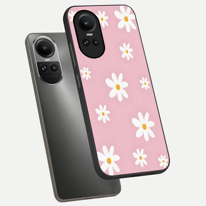  Soft Daisy Bliss phone case For Oppo Reno 10 showing premium glass back cover with detailed artwork