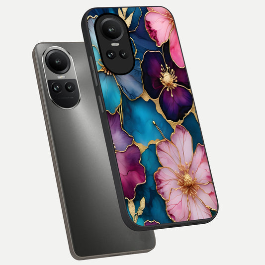  Sparkle Floral phone case For Oppo Reno 10 showing premium glass back cover with detailed artwork