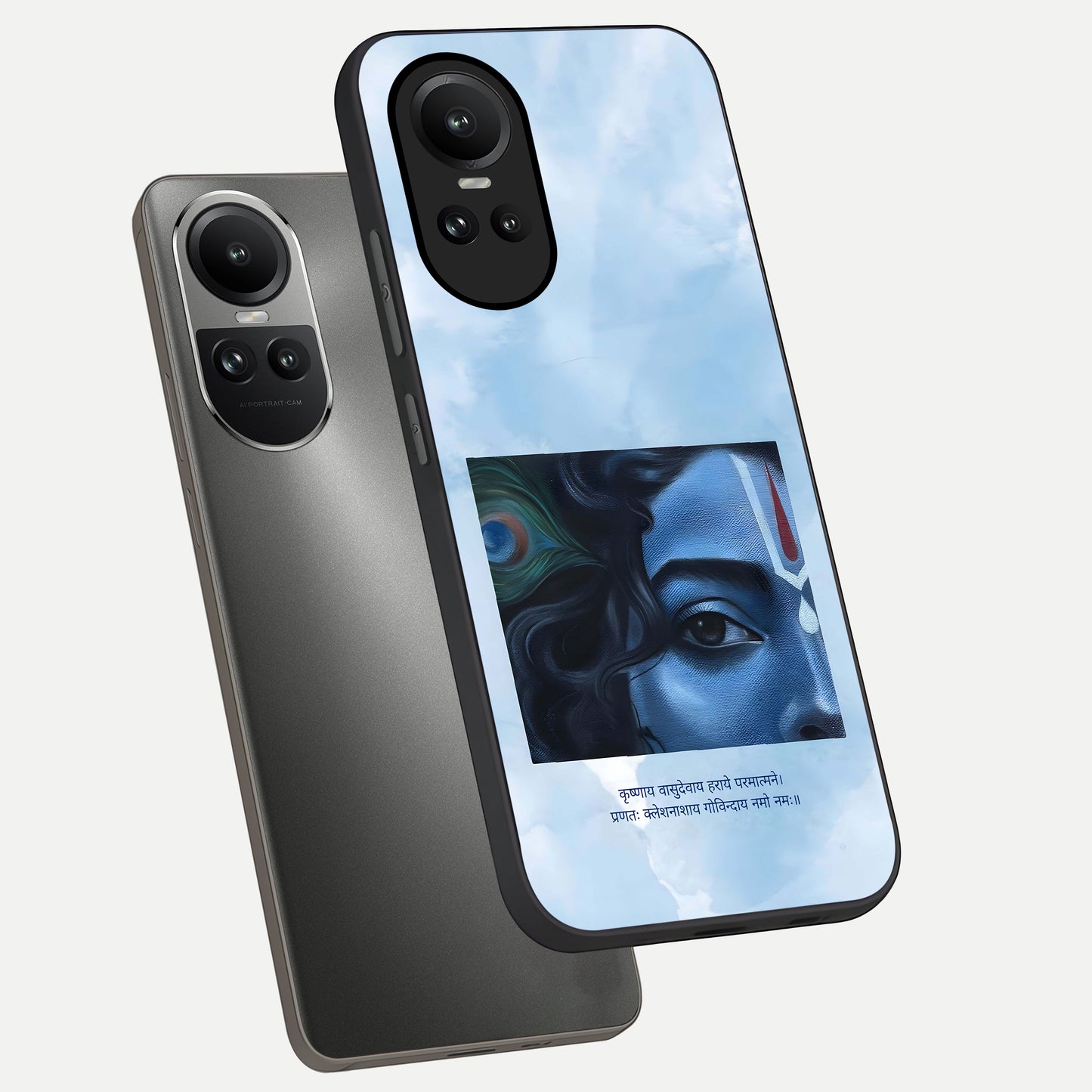  Spiritual Krishna phone case For Oppo Reno 10 showing premium glass back cover with detailed artwork