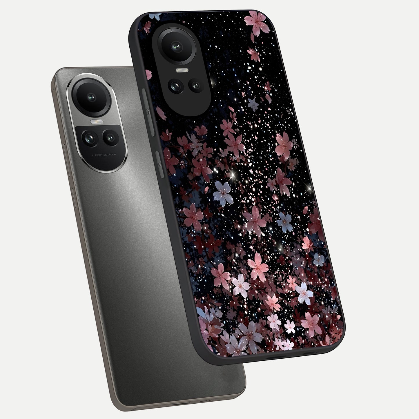  Starlit Flower Dreams phone case For Oppo Reno 10 showing premium glass back cover with detailed artwork
