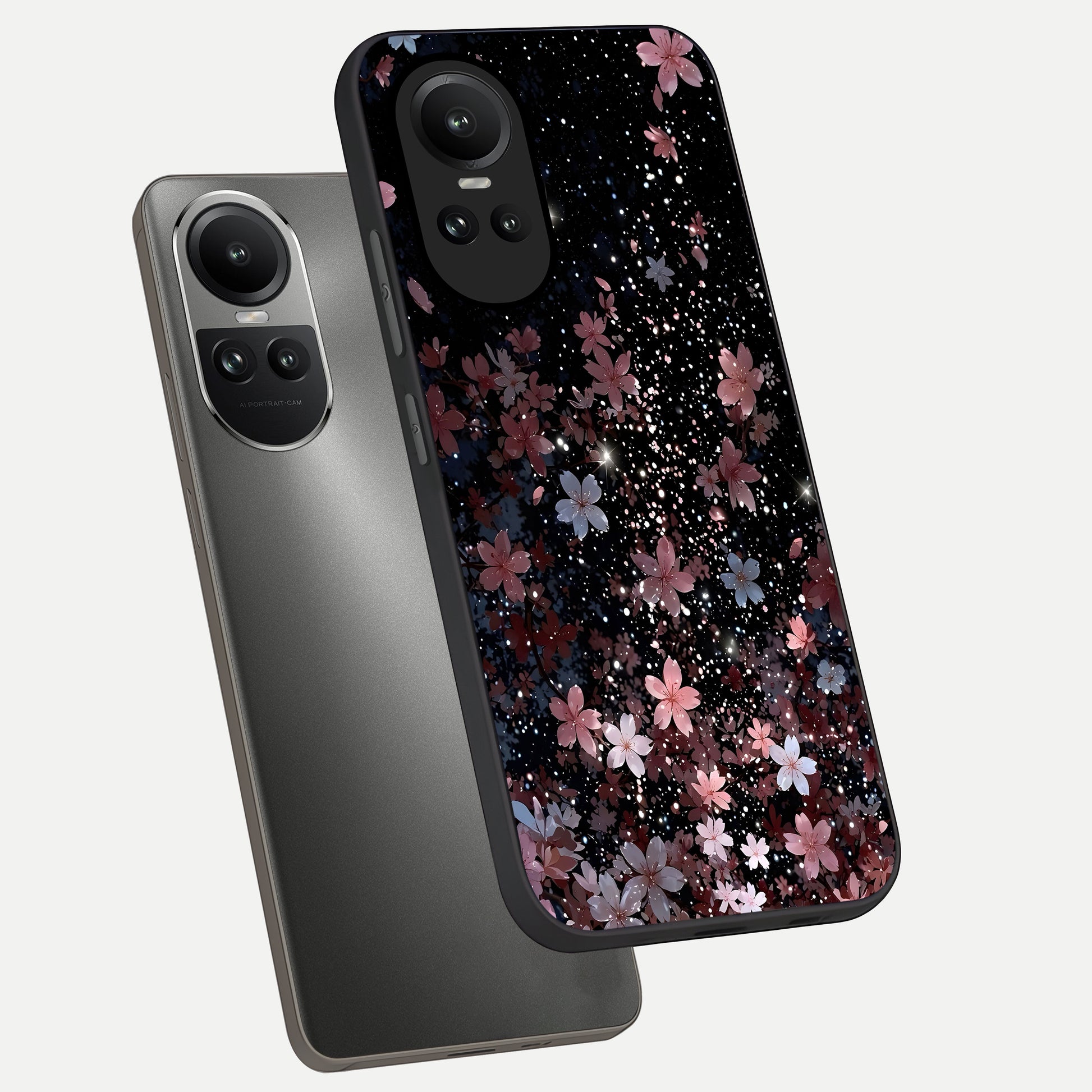 Starlit Flower Dreams phone case For Oppo Reno 10 showing premium glass back cover with detailed artwork
