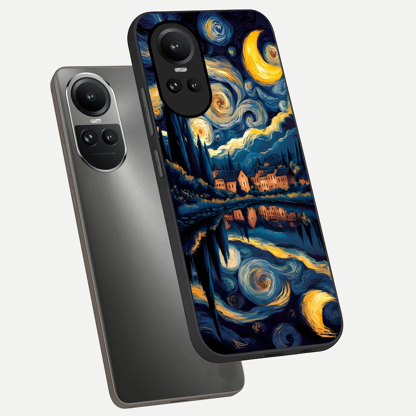  Starry Sky Serenity phone case For Oppo Reno 10 showing premium glass back cover with detailed artwork