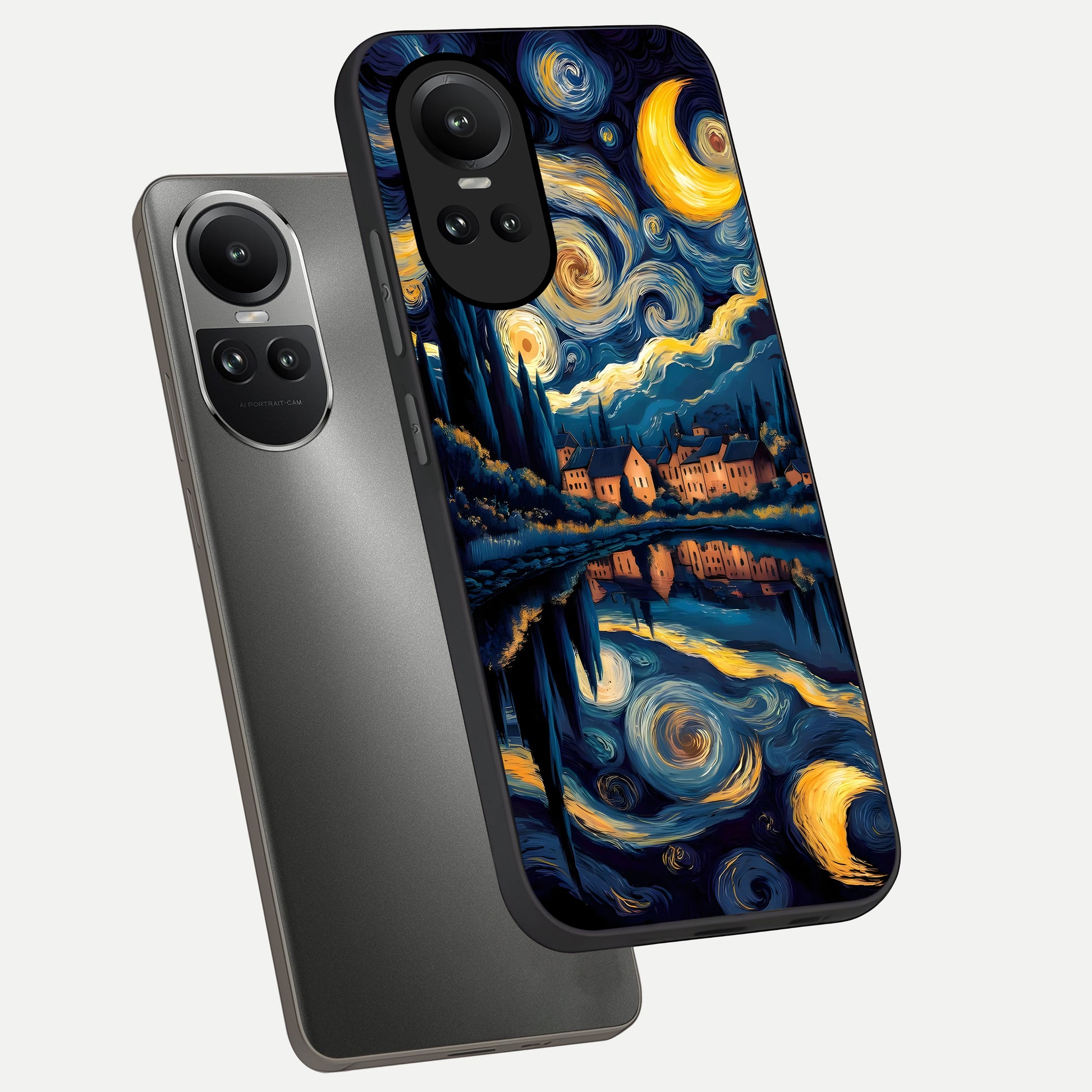  Starry Sky Serenity phone case For Oppo Reno 10 showing premium glass back cover with detailed artwork