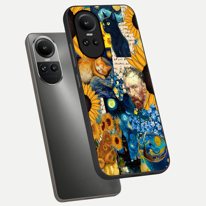  Sunflower Chic Mood Custom Name phone case For Oppo Reno 10 showing premium glass back cover with detailed artwork
