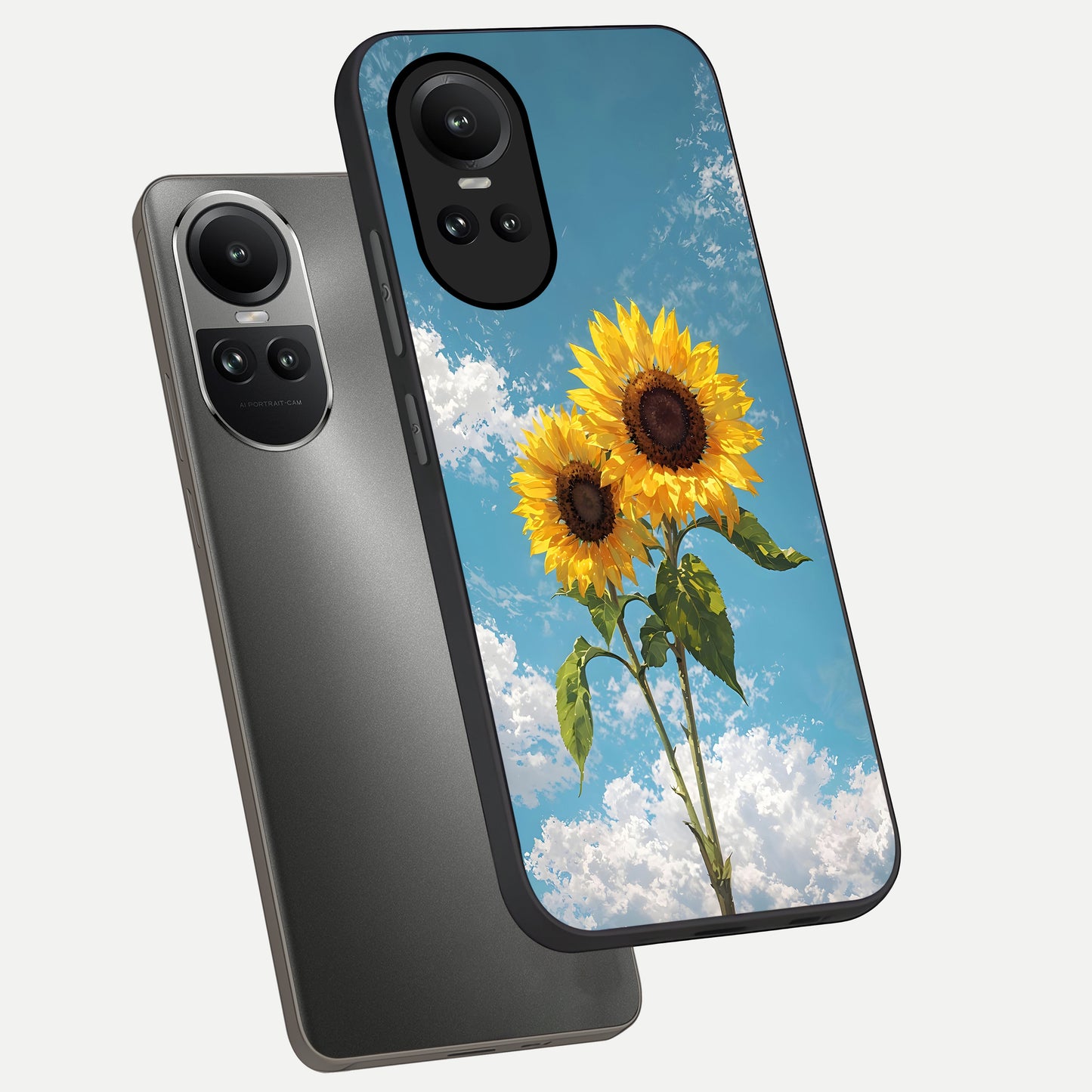  Sunlit Daisy Glow phone case For Oppo Reno 10 showing premium glass back cover with detailed artwork