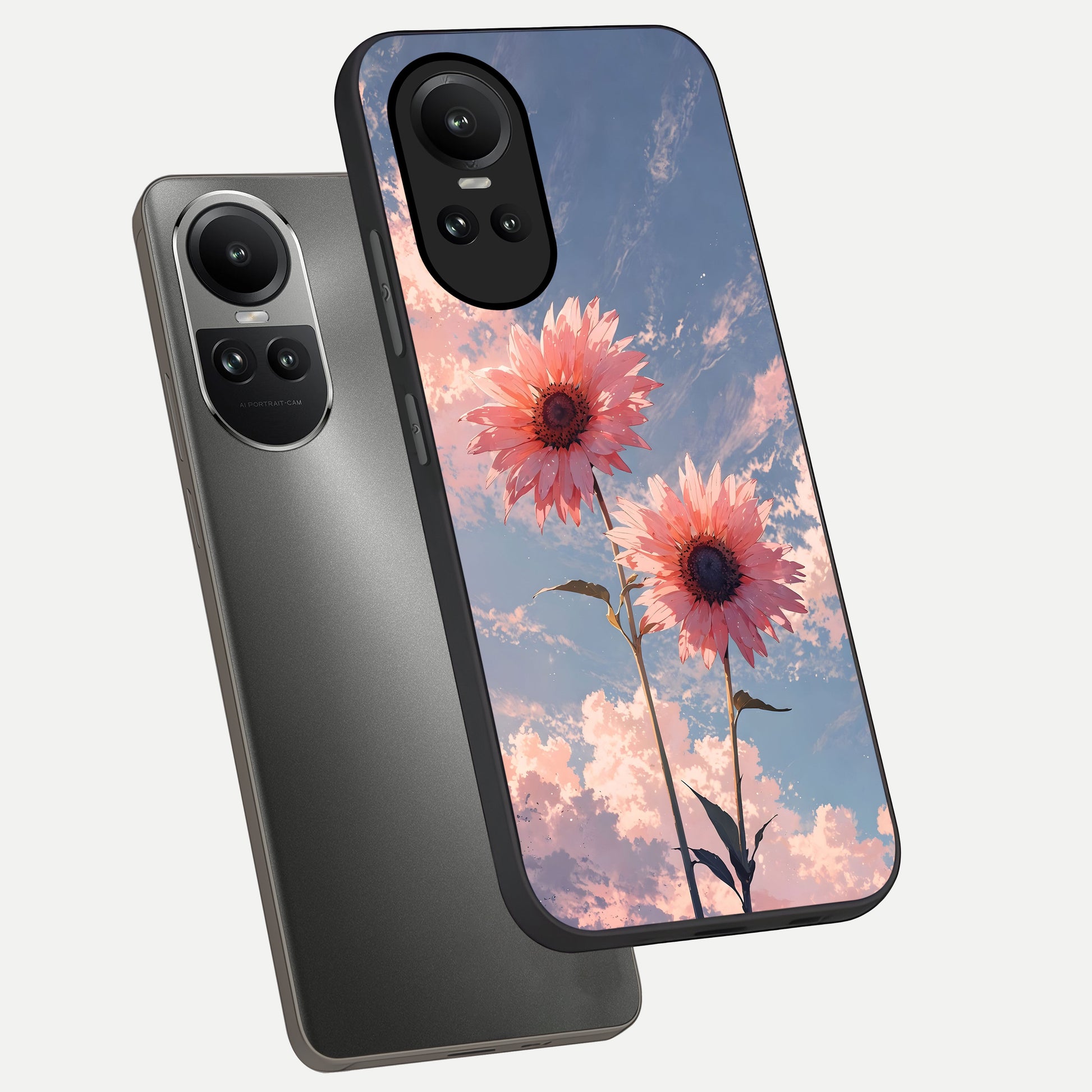  Sun Moon Balance phone case For Oppo Reno 10 showing premium glass back cover with detailed artwork