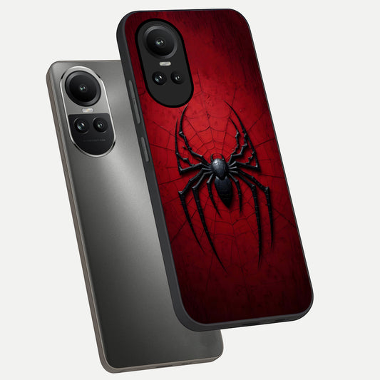  Superhero Web Emblem phone case For Oppo Reno 10 showing premium glass back cover with detailed artwork