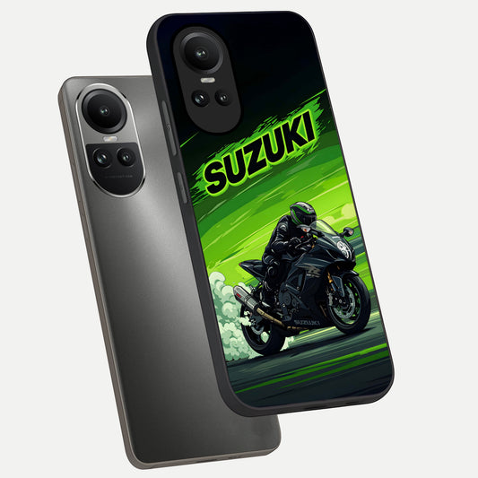  Suzuki Speed Beast phone case For Oppo Reno 10 showing premium glass back cover with detailed artwork