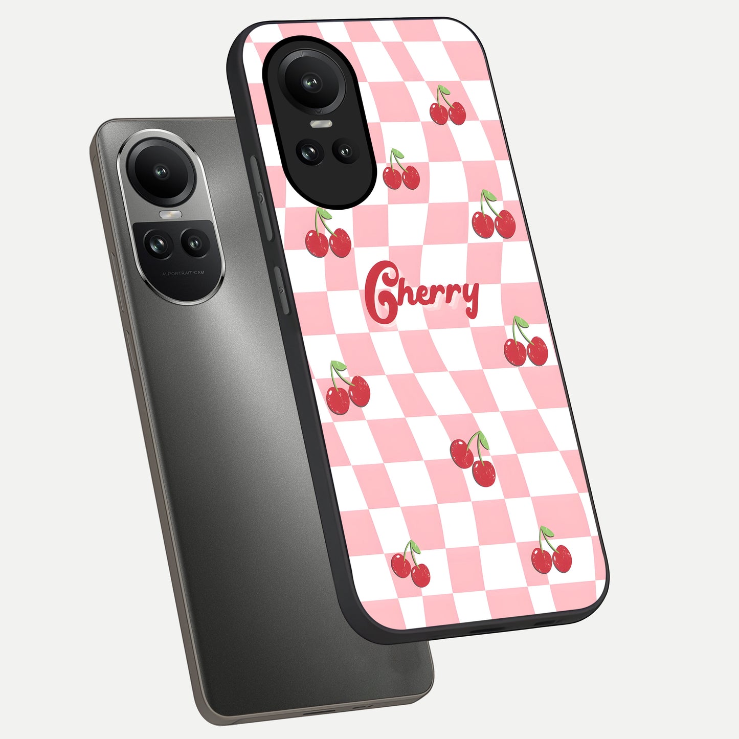  Sweet Cherry Vibes phone case For Oppo Reno 10 showing premium glass back cover with detailed artwork