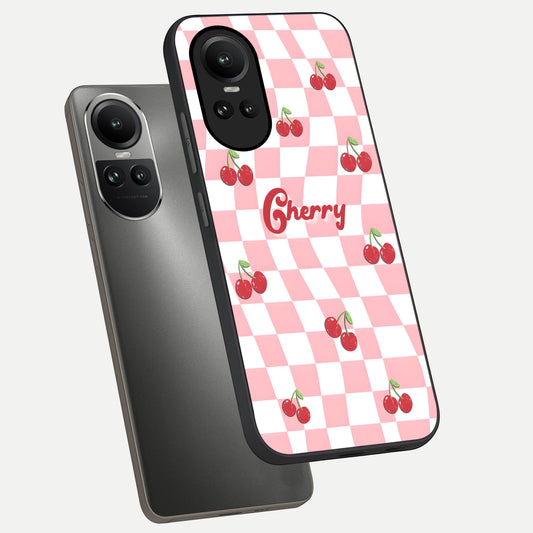  Sweet Cherry Vibes phone case For Oppo Reno 10 showing premium glass back cover with detailed artwork