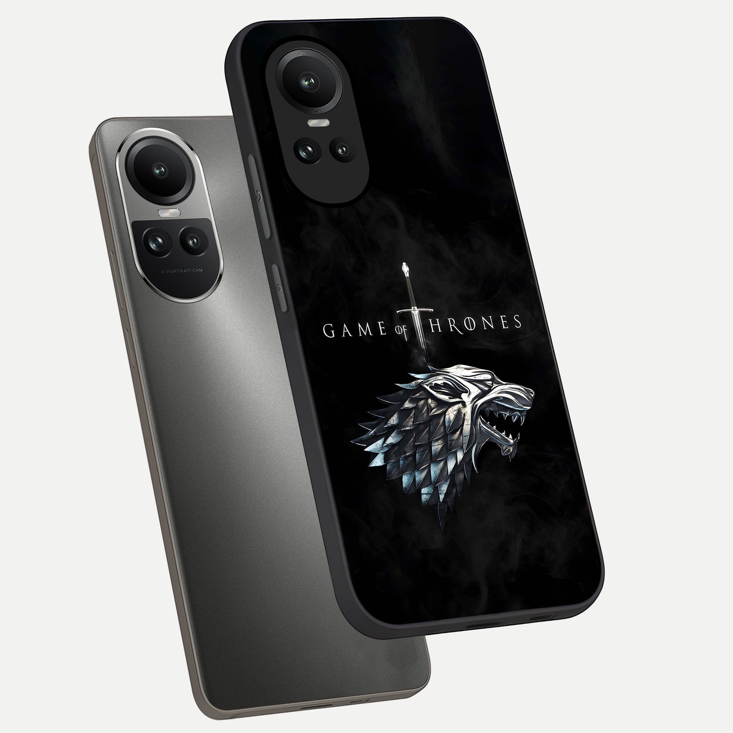  Throne Wolf Legacy phone case For Oppo Reno 10 showing premium glass back cover with detailed artwork