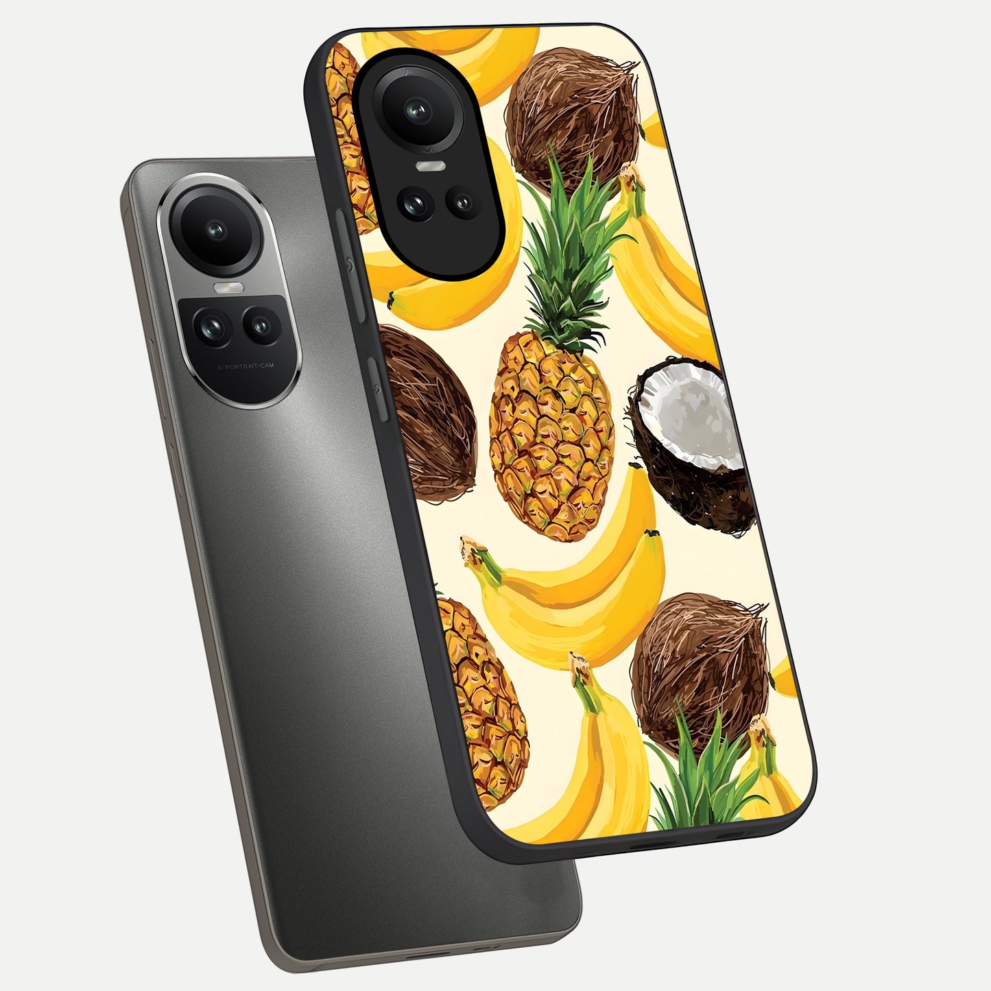  Tropical Fruit Mood phone case For Oppo Reno 10 showing premium glass back cover with detailed artwork