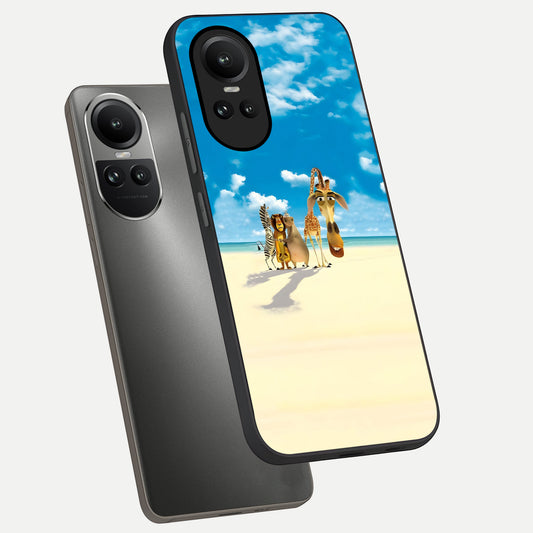  Tropical Fun Squad phone case For Oppo Reno 10 showing premium glass back cover with detailed artwork