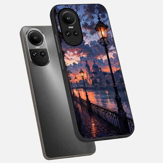  Twilight River Lights phone case For Oppo Reno 10 showing premium glass back cover with detailed artwork