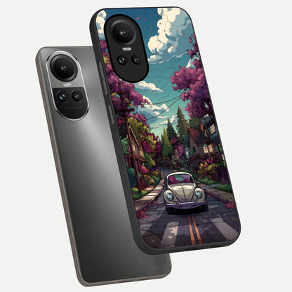  Vintage Street Drive phone case For Oppo Reno 10 showing premium glass back cover with detailed artwork