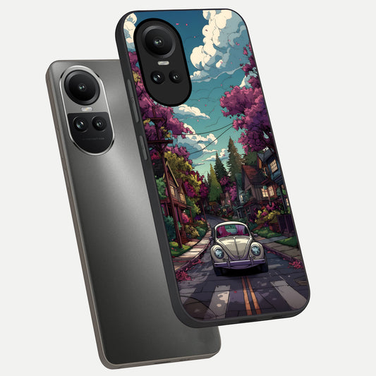  Vintage Street Drive phone case For Oppo Reno 10 showing premium glass back cover with detailed artwork
