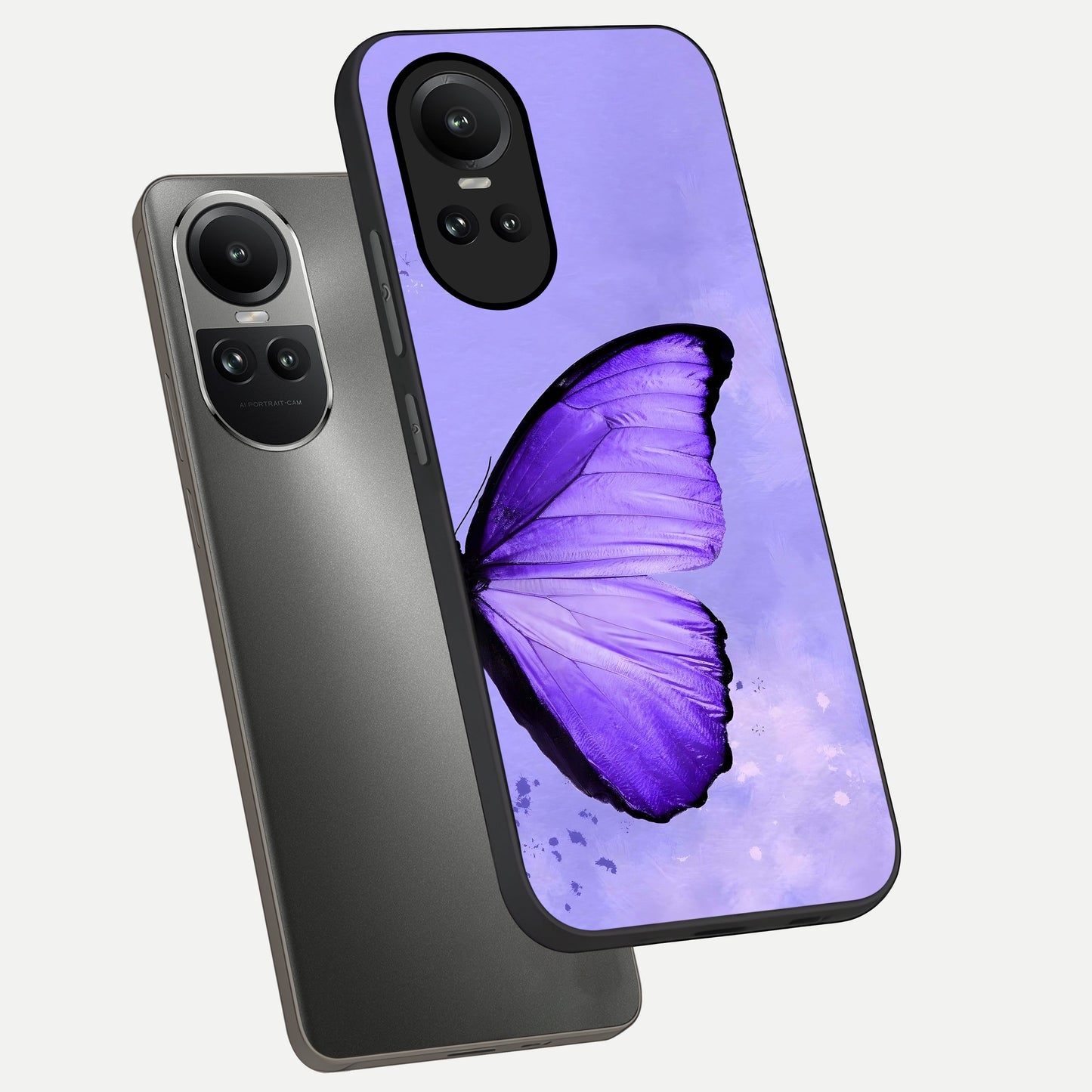  Violet Dream Wing phone case For Oppo Reno 10 showing premium glass back cover with detailed artwork