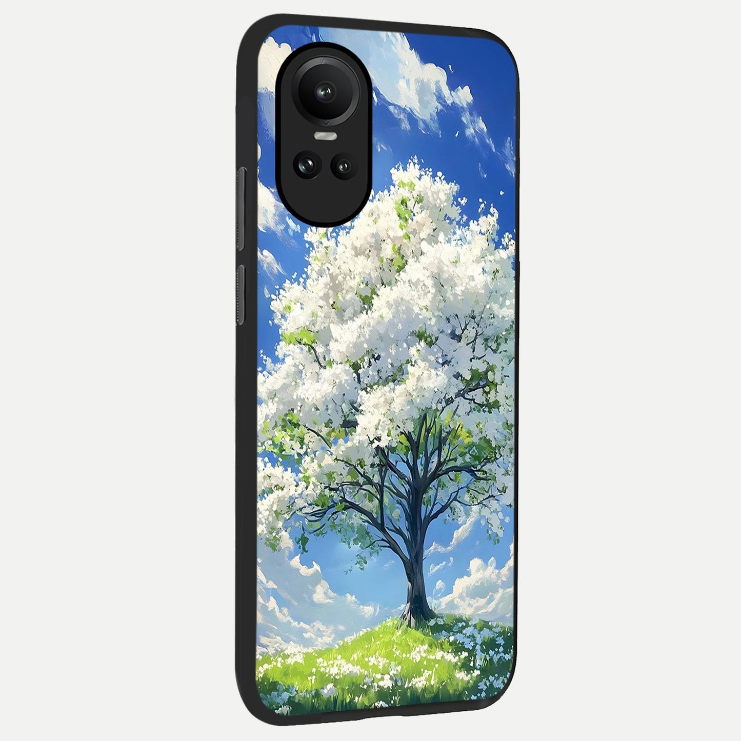  Blossom Sky Serenity back cover For Oppo Reno 10 slim fit glass case with vibrant aesthetic design