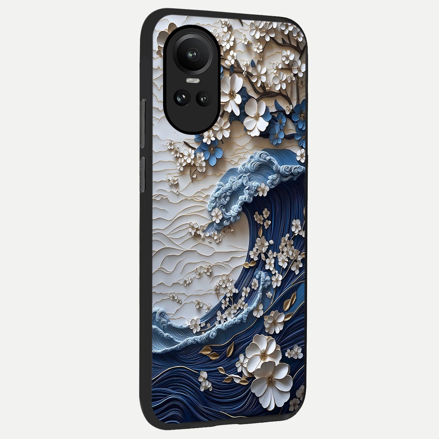  Blossom Wave Art back cover For Oppo Reno 10 slim fit glass case with vibrant aesthetic design