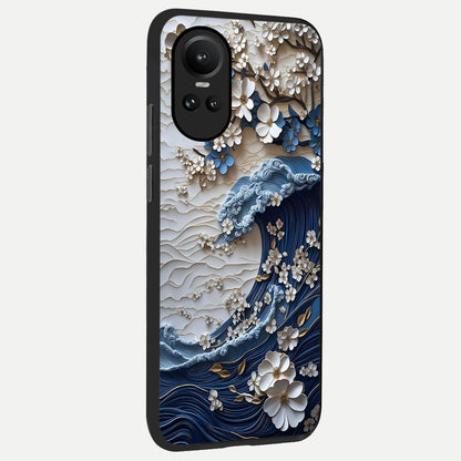  Blossom Wave Art back cover For Oppo Reno 10 slim fit glass case with vibrant aesthetic design