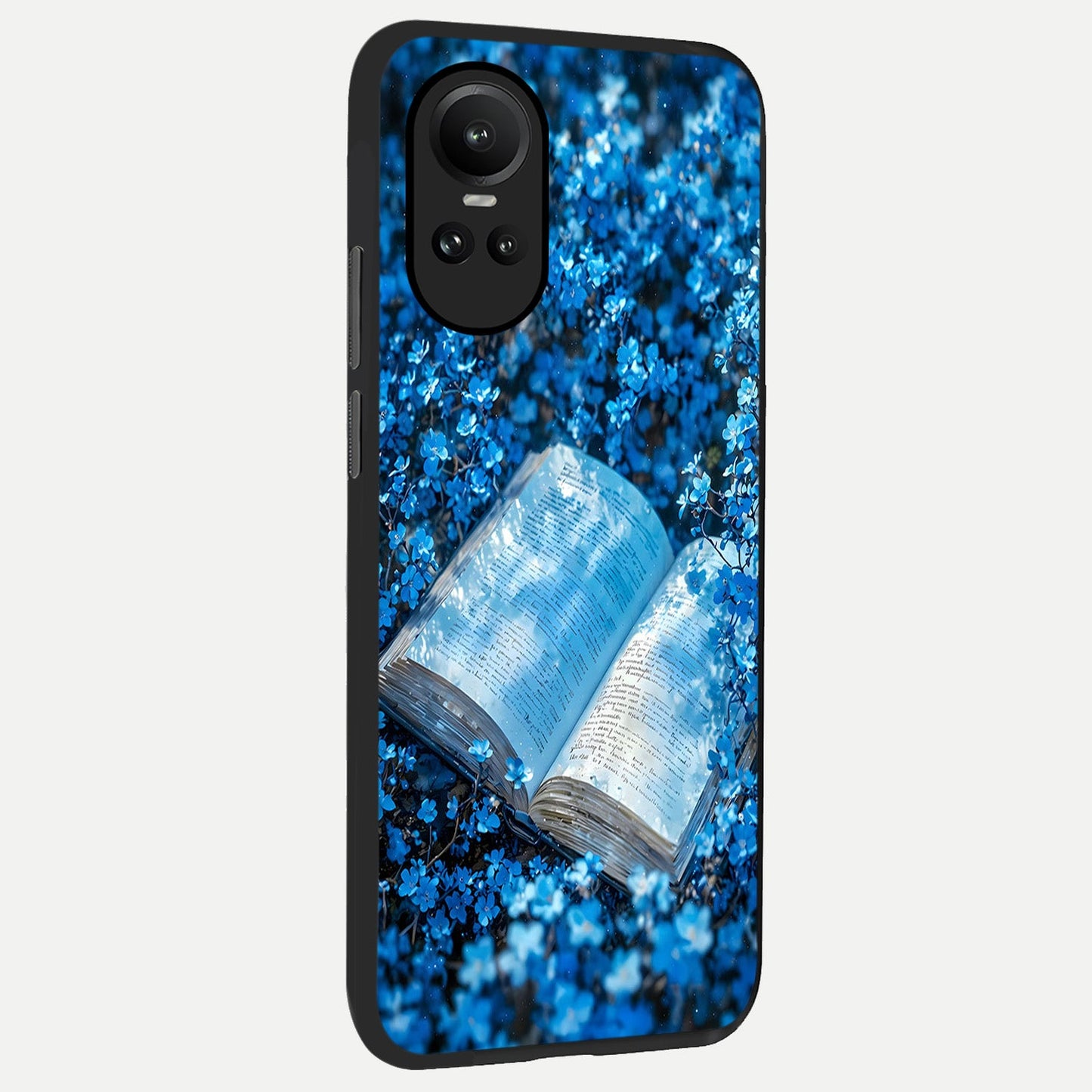  Blue Bloom Tales back cover For Oppo Reno 10 slim fit glass case with vibrant aesthetic design