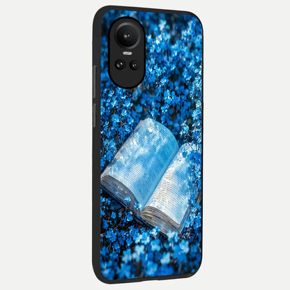  Blue Bloom Tales back cover For Oppo Reno 10 slim fit glass case with vibrant aesthetic design