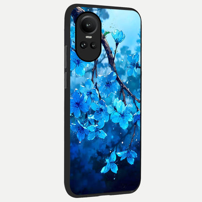  Blue Blossoms Branch back cover For Oppo Reno 10 slim fit glass case with vibrant aesthetic design