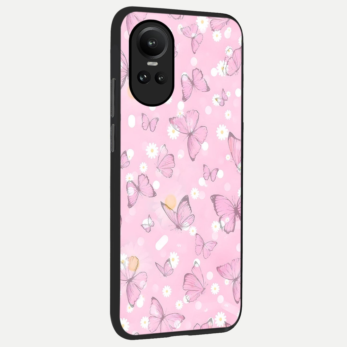  Blush Butterfly Garden back cover For Oppo Reno 10 slim fit glass case with vibrant aesthetic design