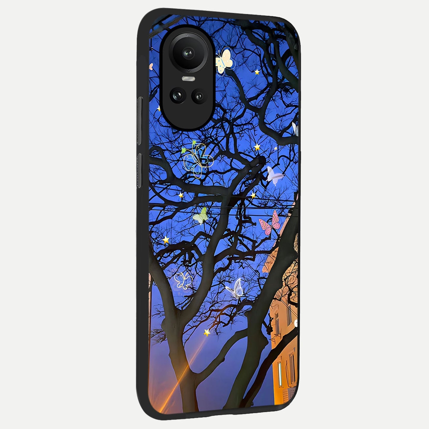  Butterfly Night Magic back cover For Oppo Reno 10 slim fit glass case with vibrant aesthetic design