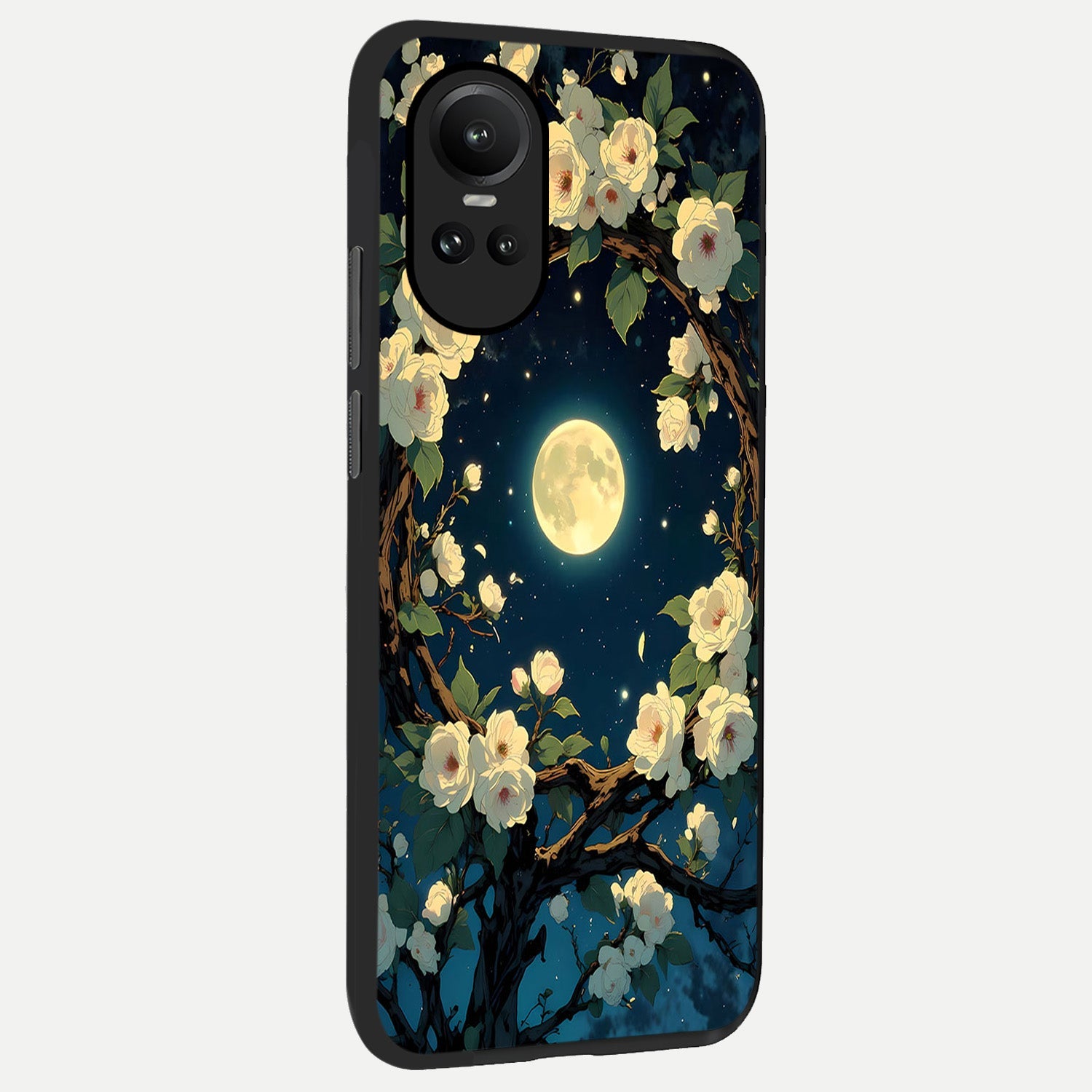  Celestial Moon And Flower back cover For Oppo Reno 10 slim fit glass case with vibrant aesthetic design