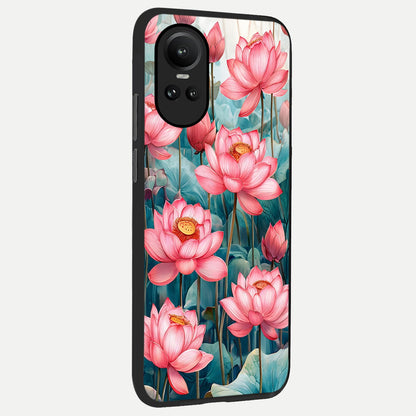  Celestial Pink Lotus back cover For Oppo Reno 10 slim fit glass case with vibrant aesthetic design