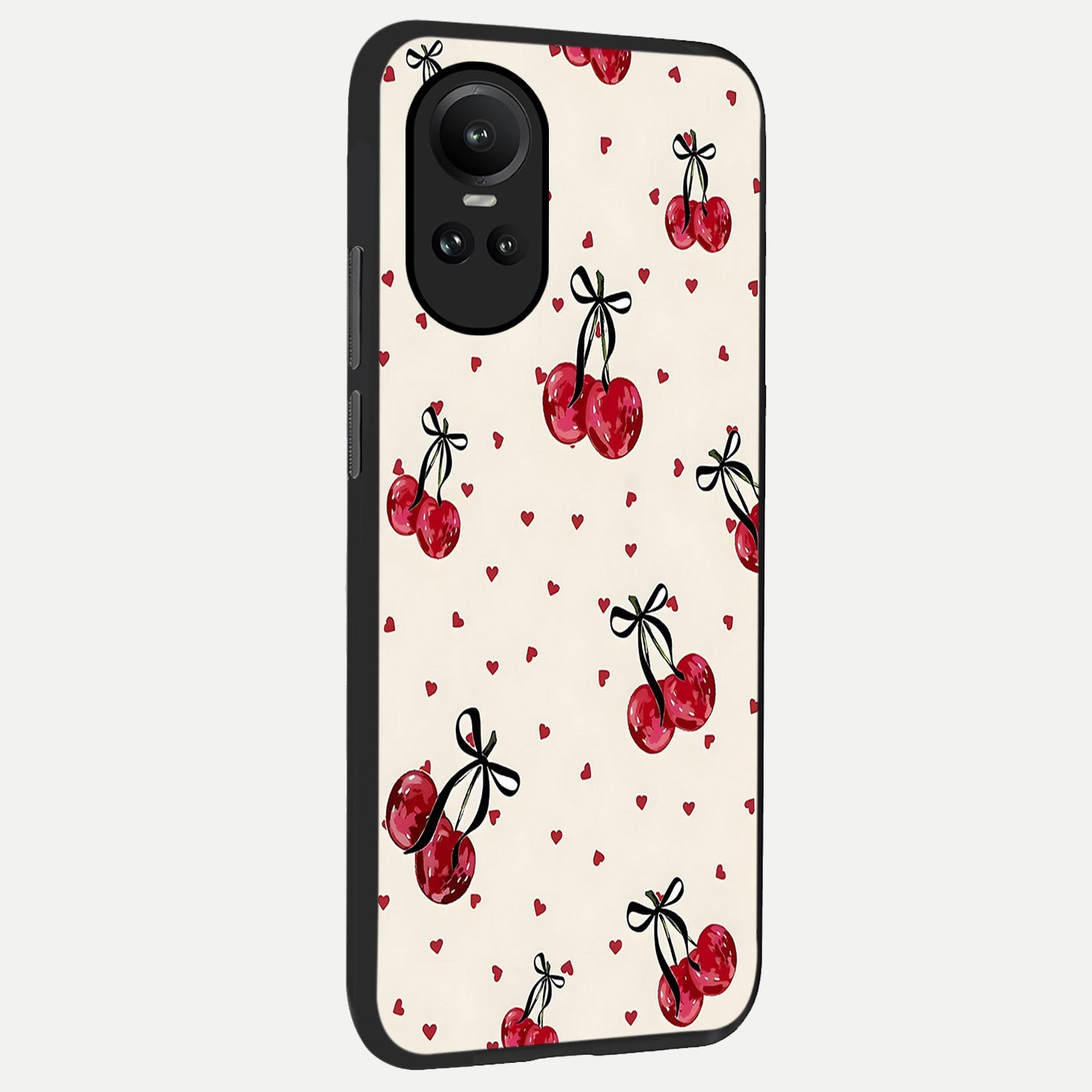  Cherry Heart Bow back cover For Oppo Reno 10 slim fit glass case with vibrant aesthetic design
