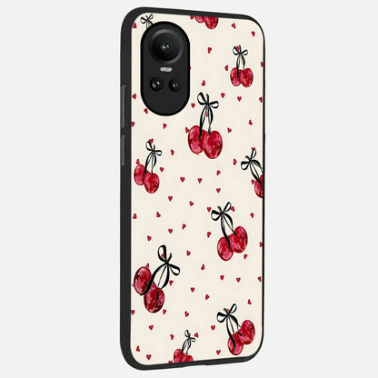  Cherry Heart Bow back cover For Oppo Reno 10 slim fit glass case with vibrant aesthetic design