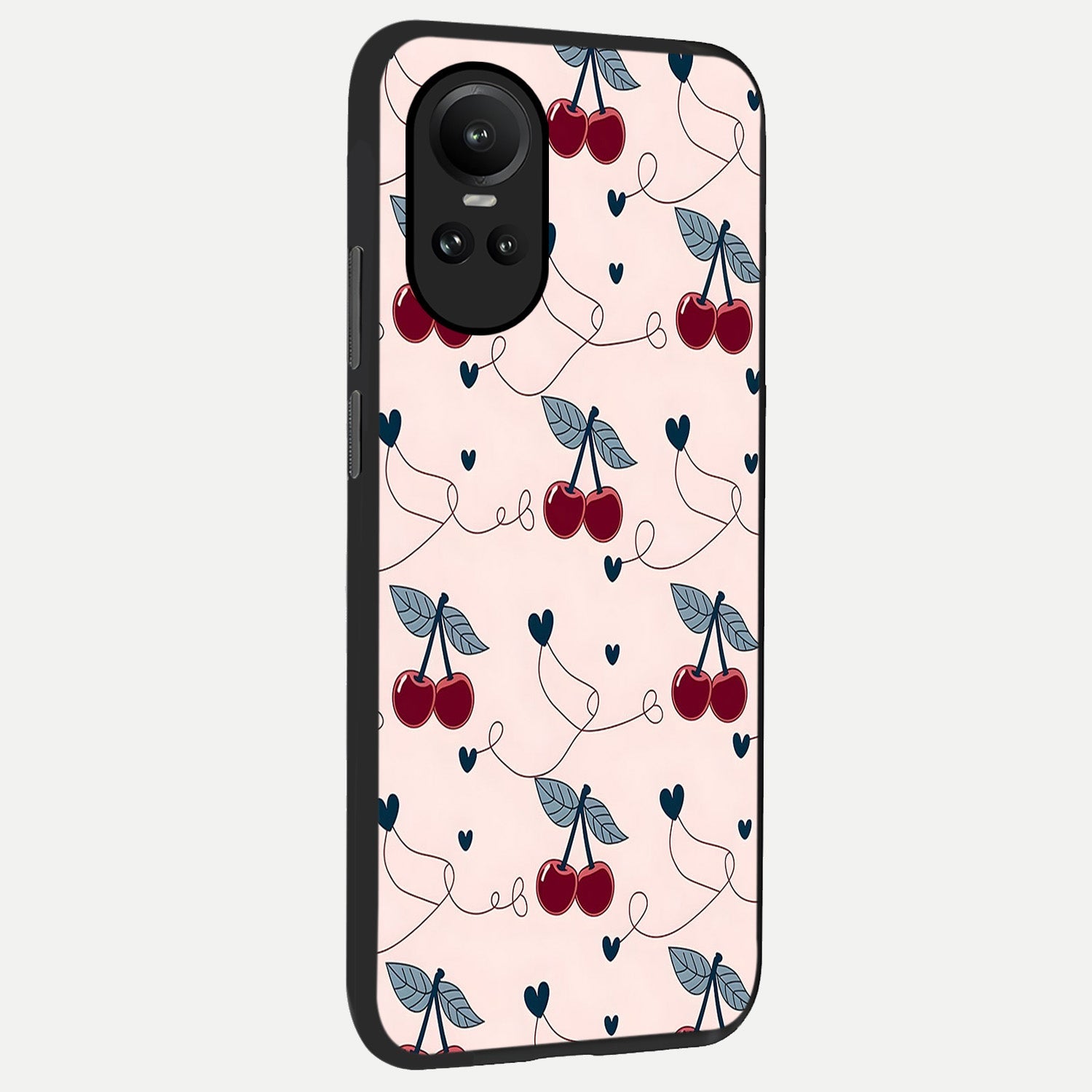  Cherry Heart Line back cover For Oppo Reno 10 slim fit glass case with vibrant aesthetic design