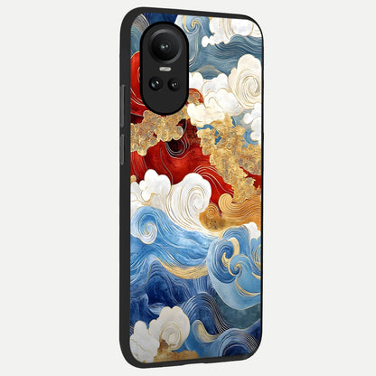  Colored Waves back cover For Oppo Reno 10 slim fit glass case with vibrant aesthetic design