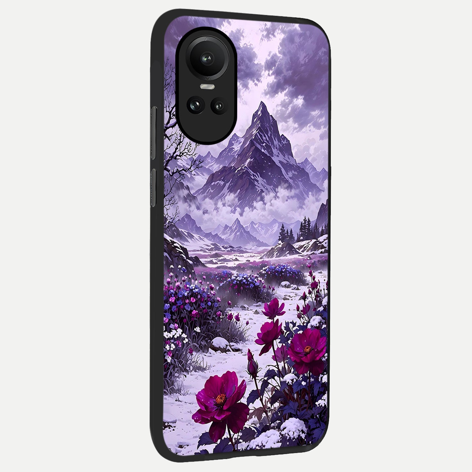  Flower Mountain View back cover For Oppo Reno 10 slim fit glass case with vibrant aesthetic design