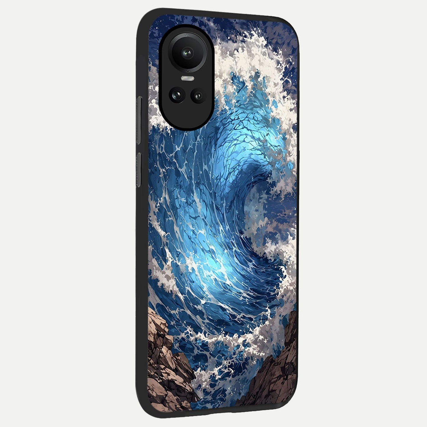  Giant Ocean Wave back cover For Oppo Reno 10 slim fit glass case with vibrant aesthetic design