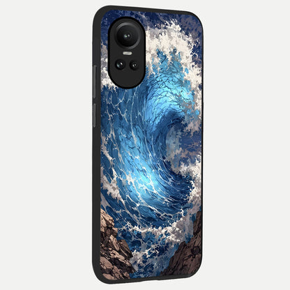  Giant Ocean Wave back cover For Oppo Reno 10 slim fit glass case with vibrant aesthetic design