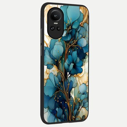  Golden Bloom Symphony back cover For Oppo Reno 10 slim fit glass case with vibrant aesthetic design