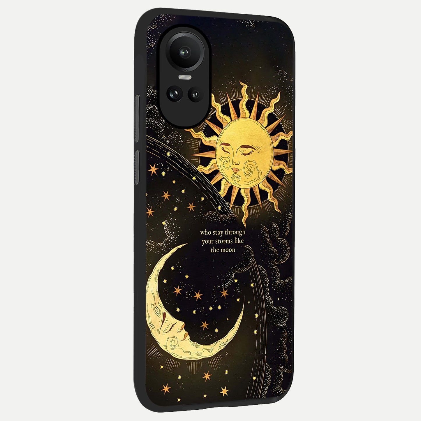  Golden Lunar Love back cover For Oppo Reno 10 slim fit glass case with vibrant aesthetic design