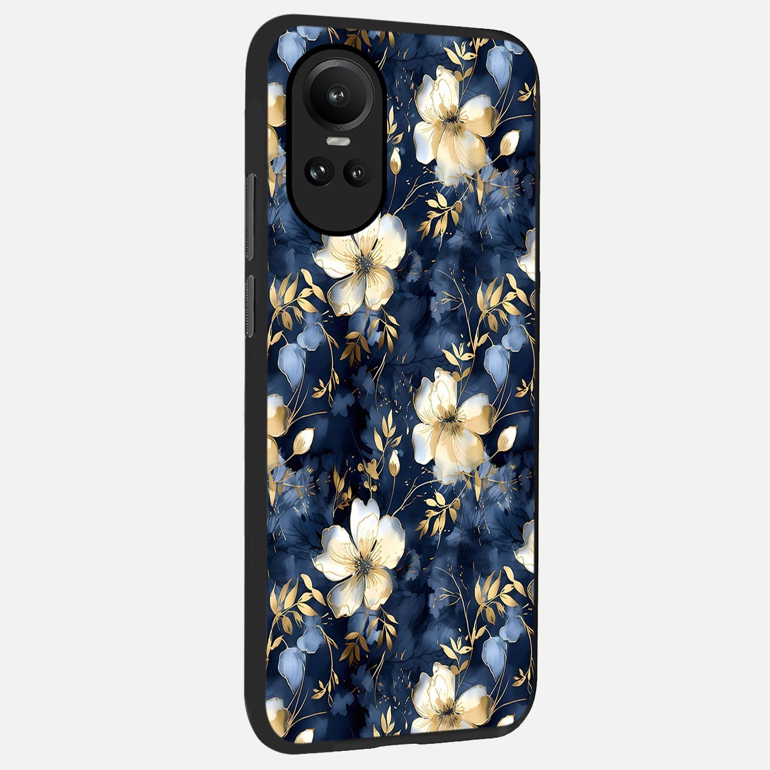  Golden Midnight Bloom back cover For Oppo Reno 10 slim fit glass case with vibrant aesthetic design