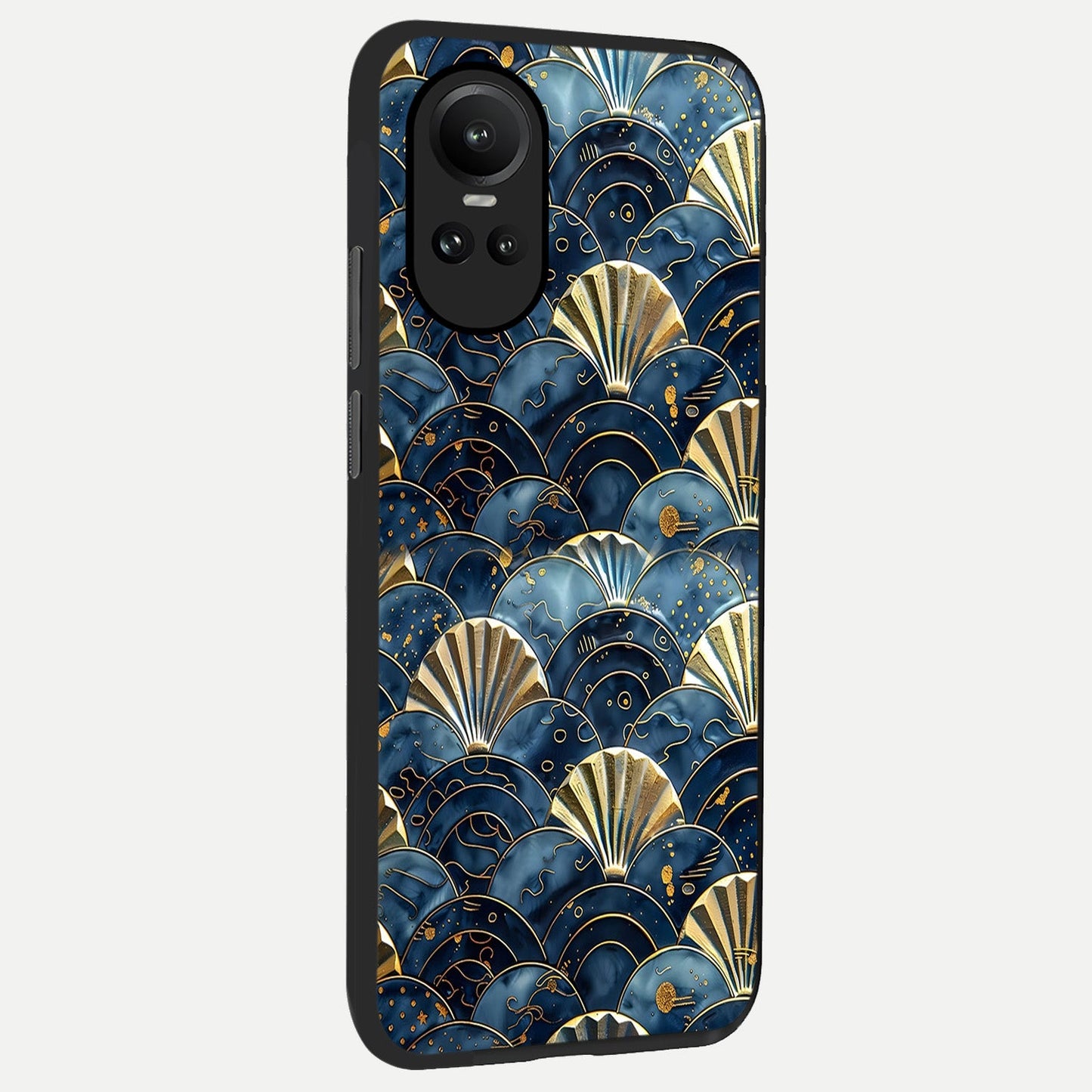  Golden Wave Luxe back cover For Oppo Reno 10 slim fit glass case with vibrant aesthetic design