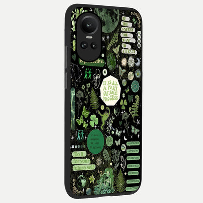  Green Mandala Pattern back cover For Oppo Reno 10 slim fit glass case with vibrant aesthetic design