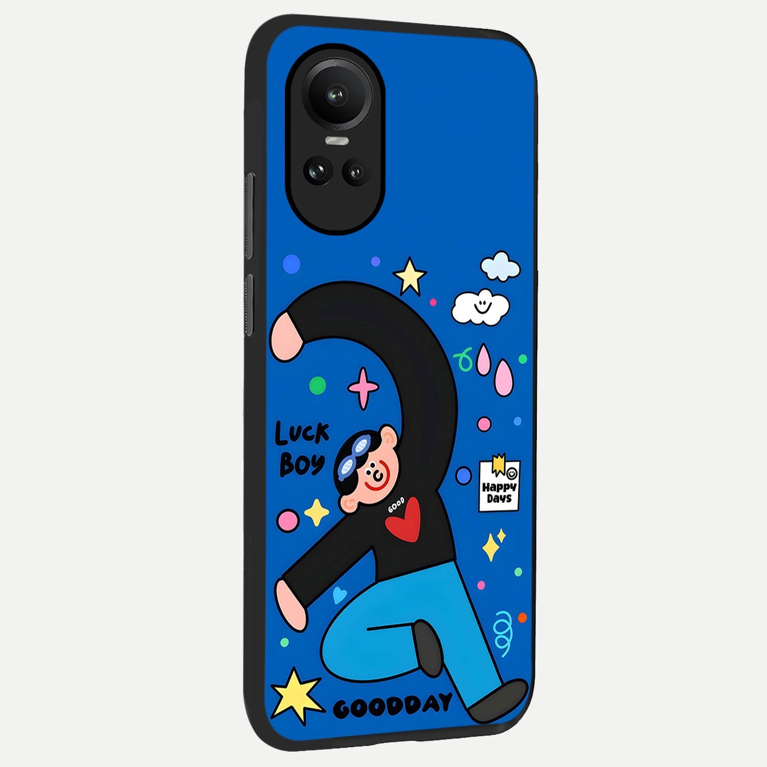  Happy Luck Vibe back cover For Oppo Reno 10 slim fit glass case with vibrant aesthetic design