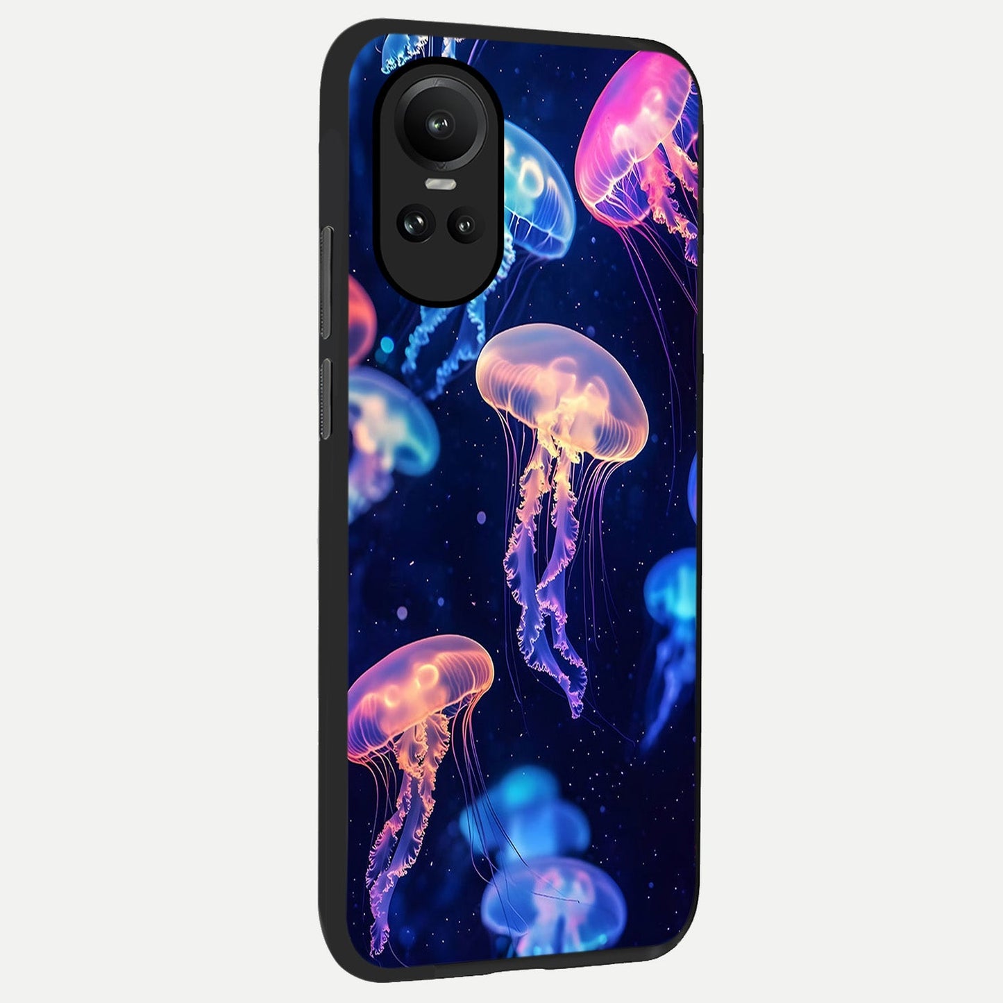  Jellyfish Pattern back cover For Oppo Reno 10 slim fit glass case with vibrant aesthetic design