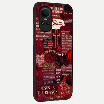  Jesus Love Heals back cover For Oppo Reno 10 slim fit glass case with vibrant aesthetic design
