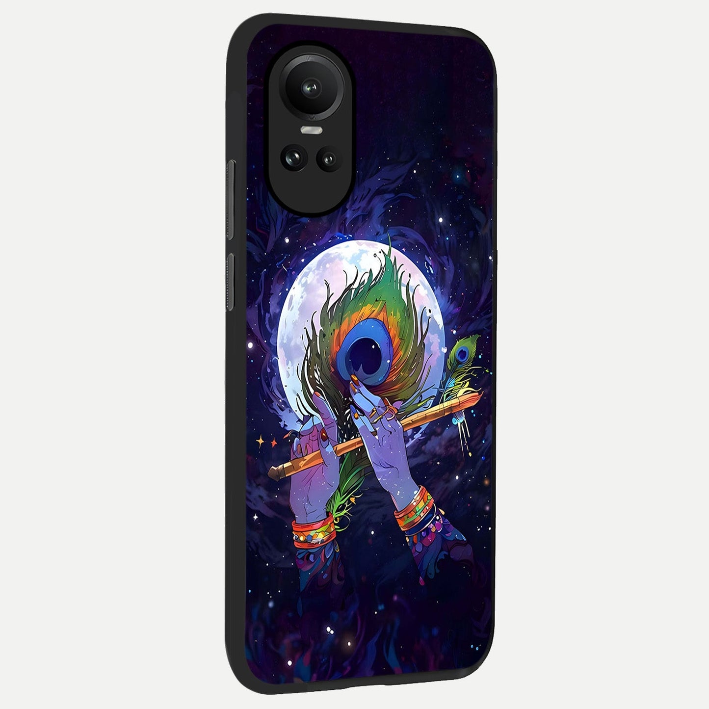  Krishna Hands Art back cover For Oppo Reno 10 slim fit glass case with vibrant aesthetic design