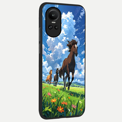  Majestic Horses Galloping back cover For Oppo Reno 10 slim fit glass case with vibrant aesthetic design