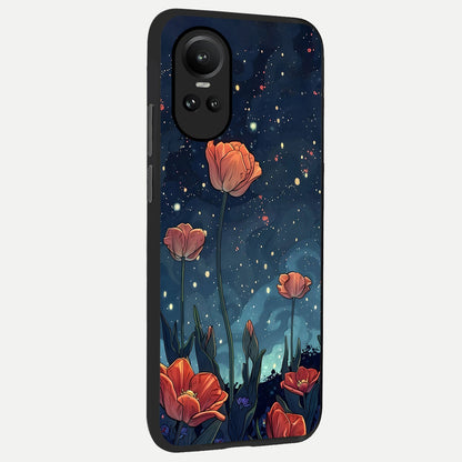  Midnight Tulip Glow back cover For Oppo Reno 10 slim fit glass case with vibrant aesthetic design