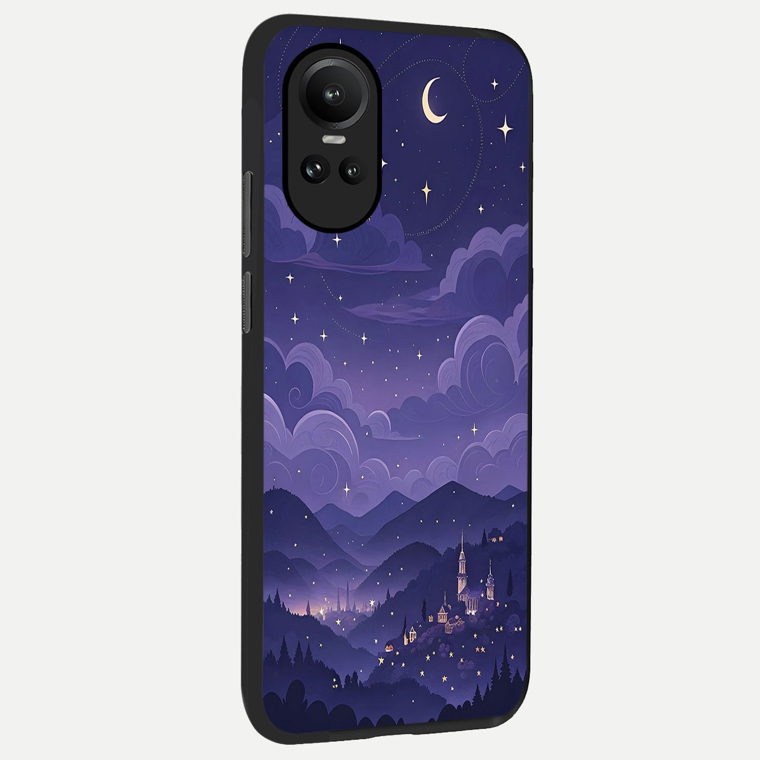  Minimal Night View back cover For Oppo Reno 10 slim fit glass case with vibrant aesthetic design